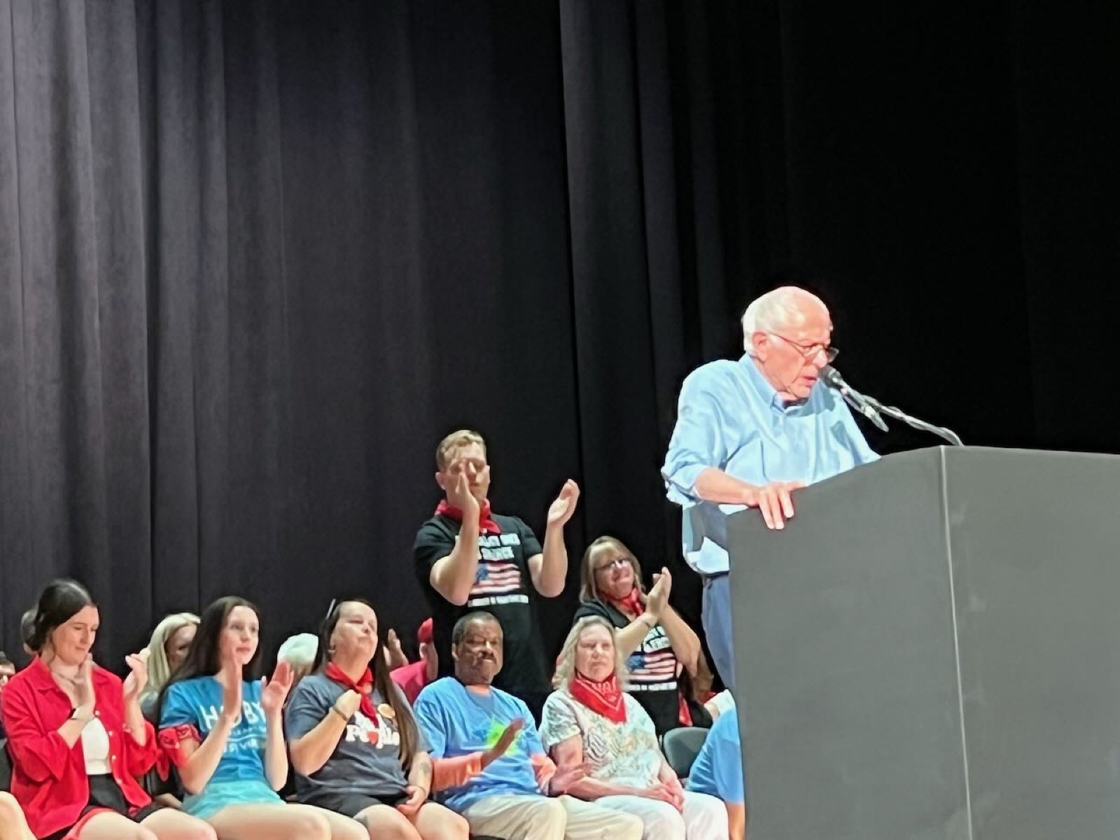 Senator Bernie Sanders speaking at a West Virginia event in 2025